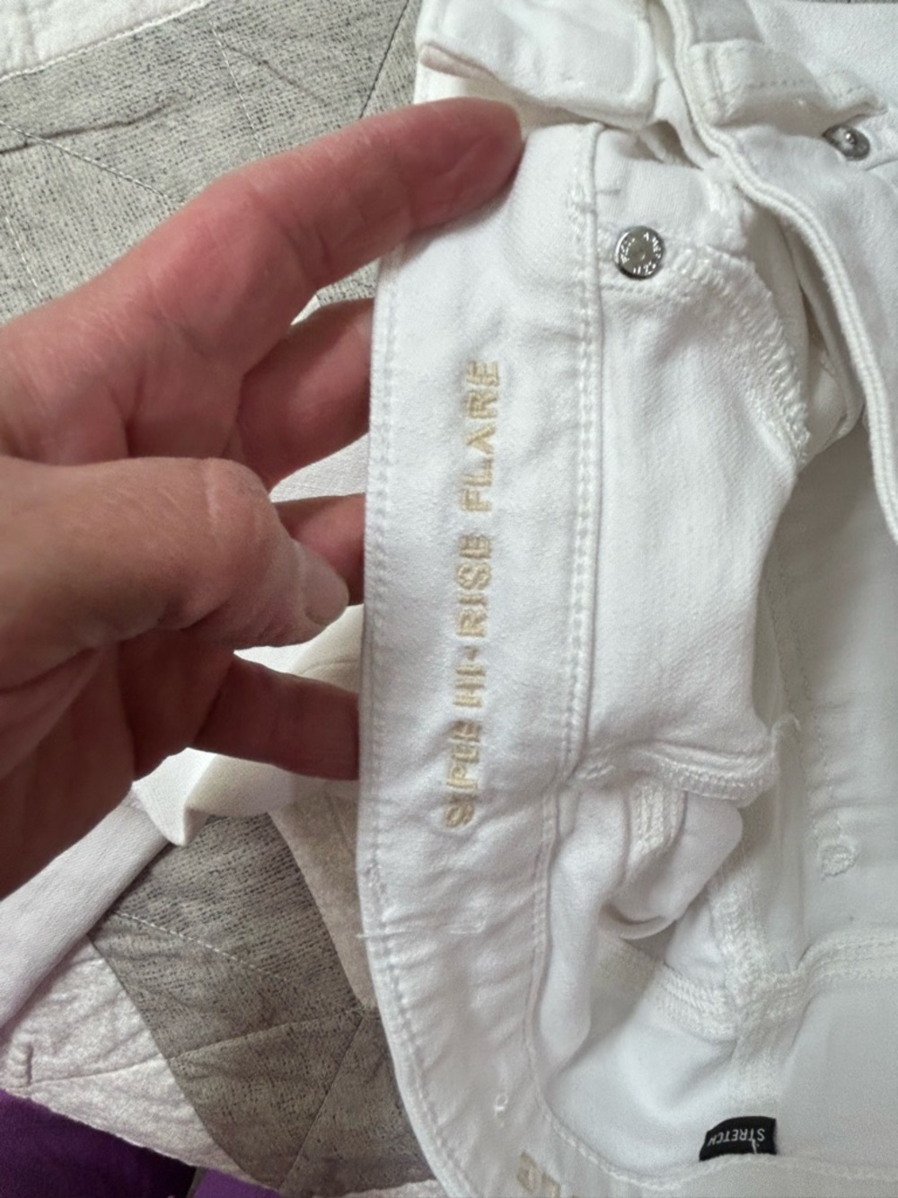 American Eagle Outfitters White High-Rise Jeans with Tan Leather Patch - Picture 12 of 16